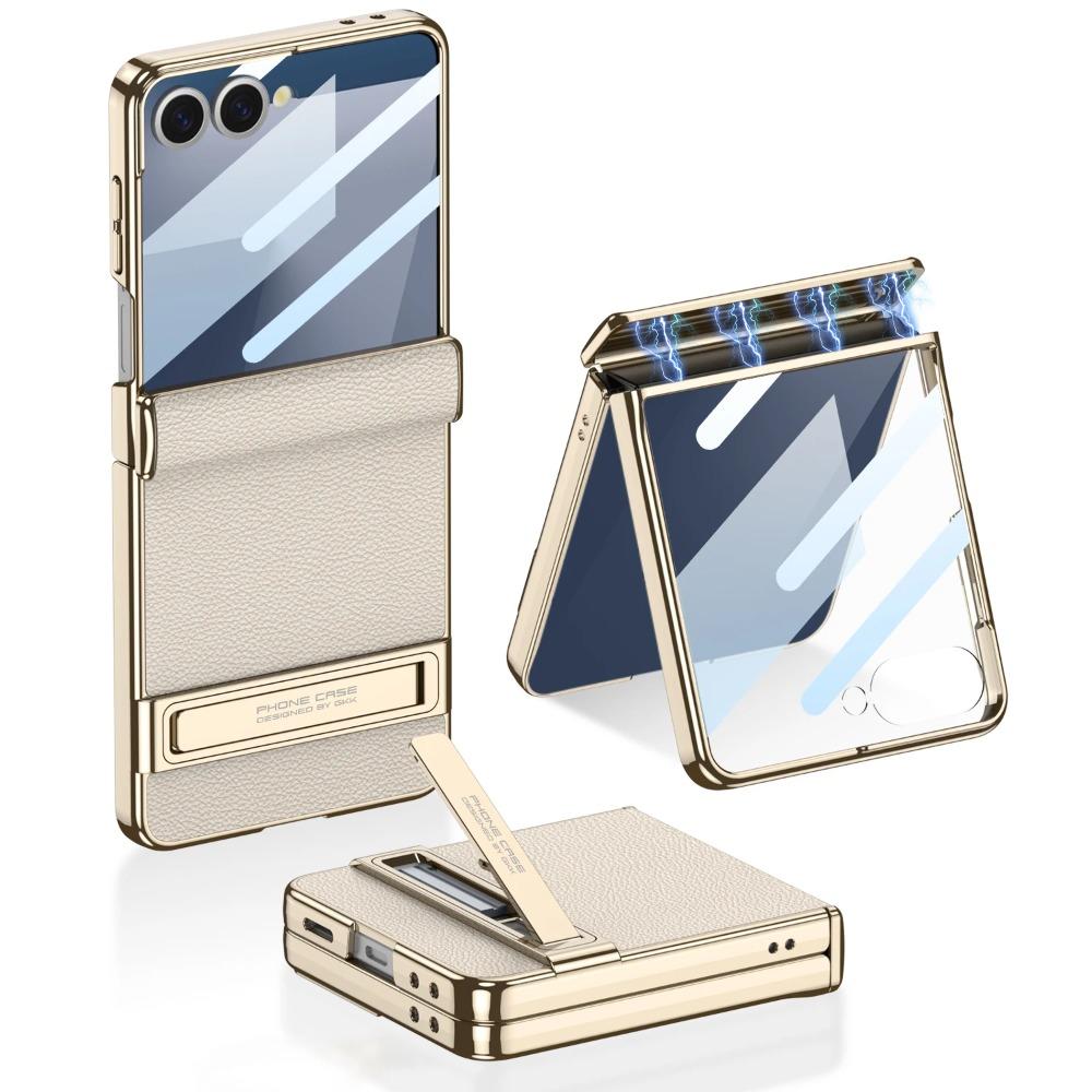 Samsung Galaxy Z Flip7 Flip 7 Holder Shell Protective Cover Film Screen Plating Leather Magnetic Hinge Bracket Phone Case