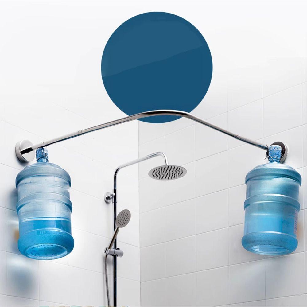 L Shaped Shower Curtain Rail Stainless Steel No Drilling Corner Shower Rail Adjustable Structure Anti-Slip Rubber Pads
