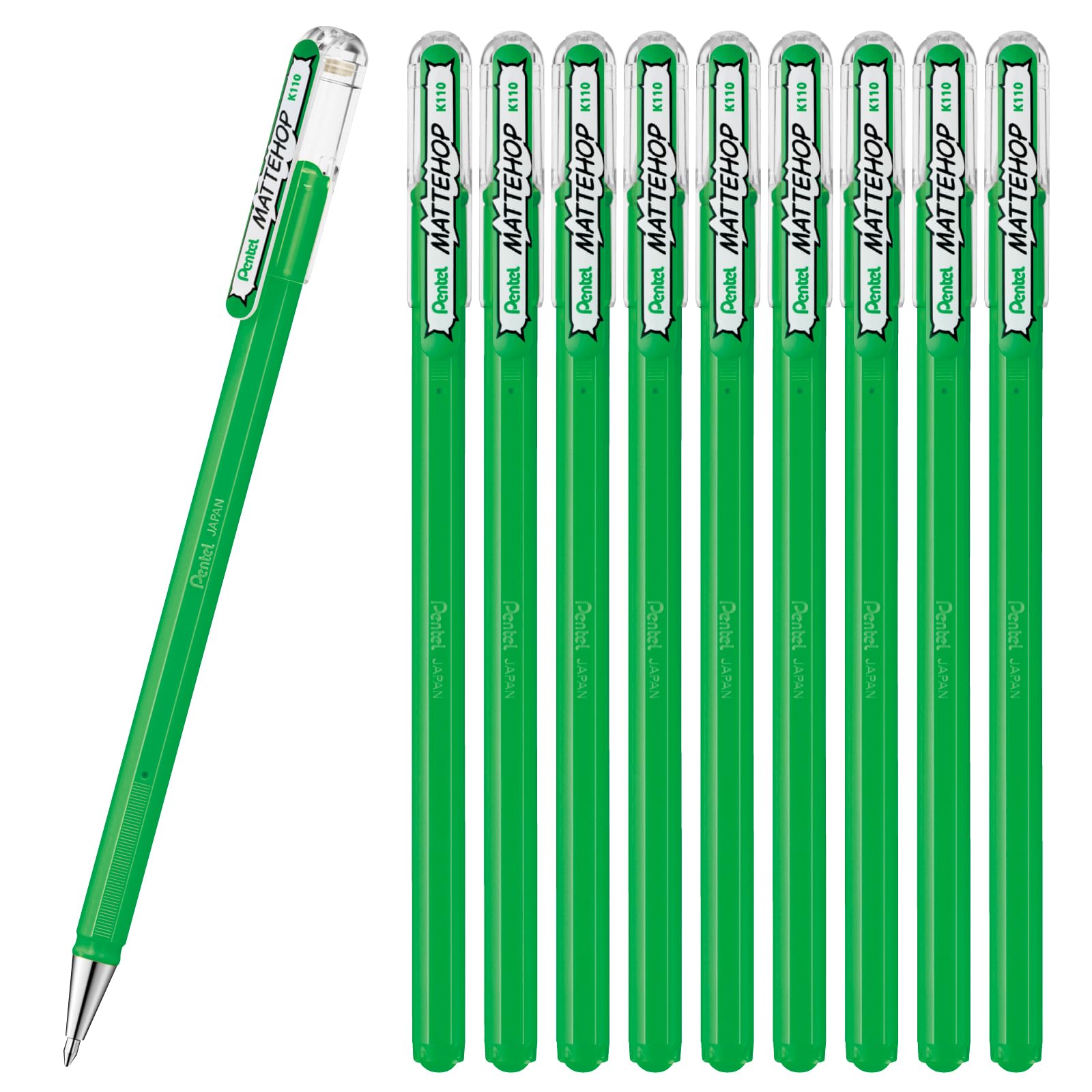 Шариковая ручка Pentel Matte Hop Color, 10 шт., Зеленая, ручки, K110-VD зелёный