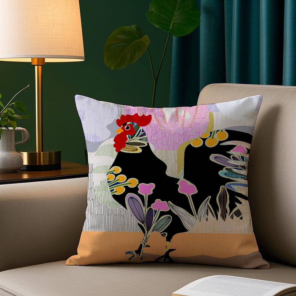 

Rooster Doodle Art Pillow Case Short Plush Print Cushion Cover Square Throw Pillow Covers Sofa Home Decor 40x40cm 16x16in