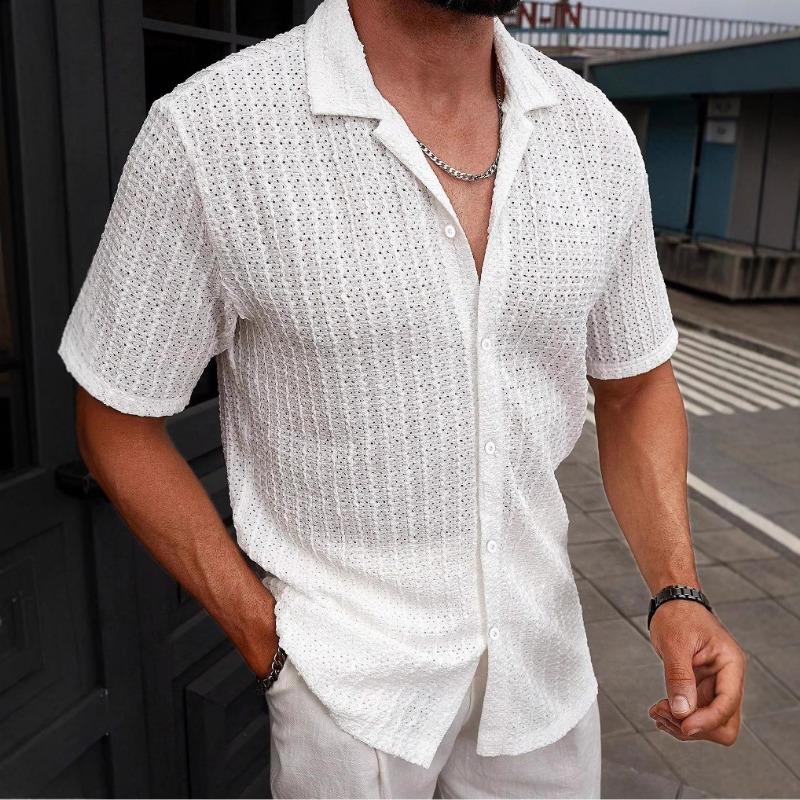 Summer New Fashion Versatile Men's Casual Striped Shirt Lapel Short-sleeved Tops