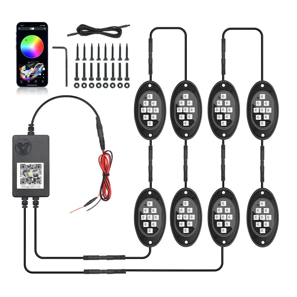RGB LED Rock Light, Neues Rock Light für LKW mit APP/Fernbedienung & Musikmodus für Pickup Off Road Jeep SV ATV UTV Autos