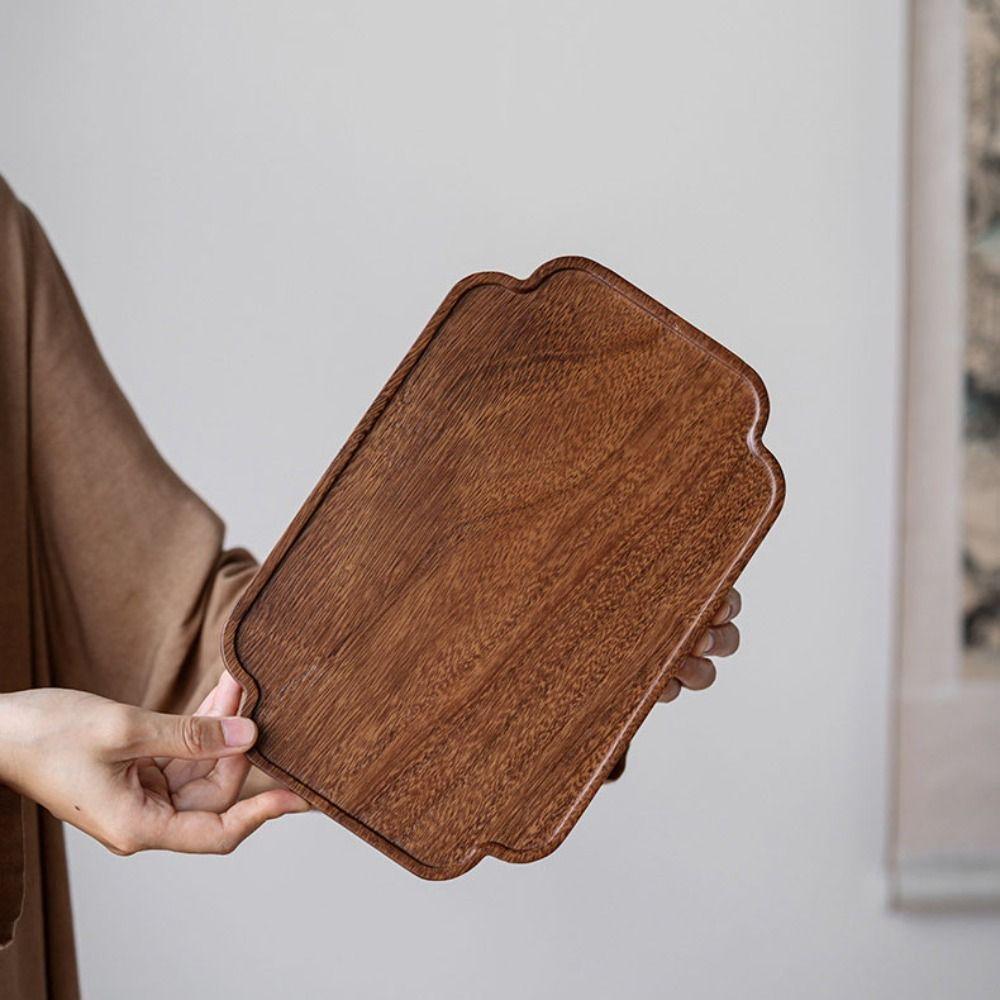 Retro Walnut Tea Tray Wooden Round Dinner Plates Storage Leaf Serving Platter Tray Tea