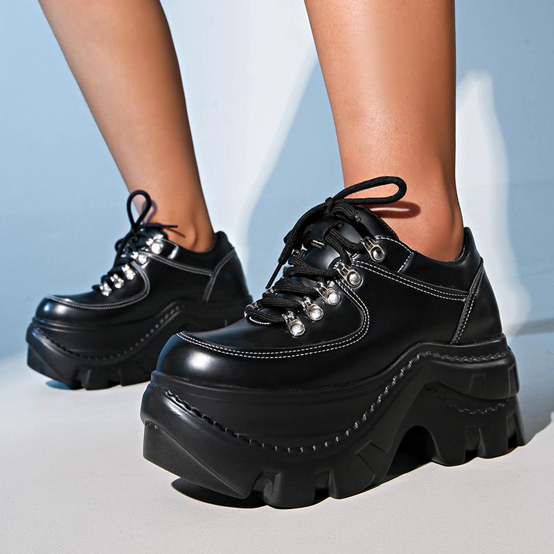 Fashion Fashion Black Chunky Sneakers for Women 2025 Autumn Platform Sports Shoes Woman Gothic Punk Style Thick Sole Sneakers Plus Size