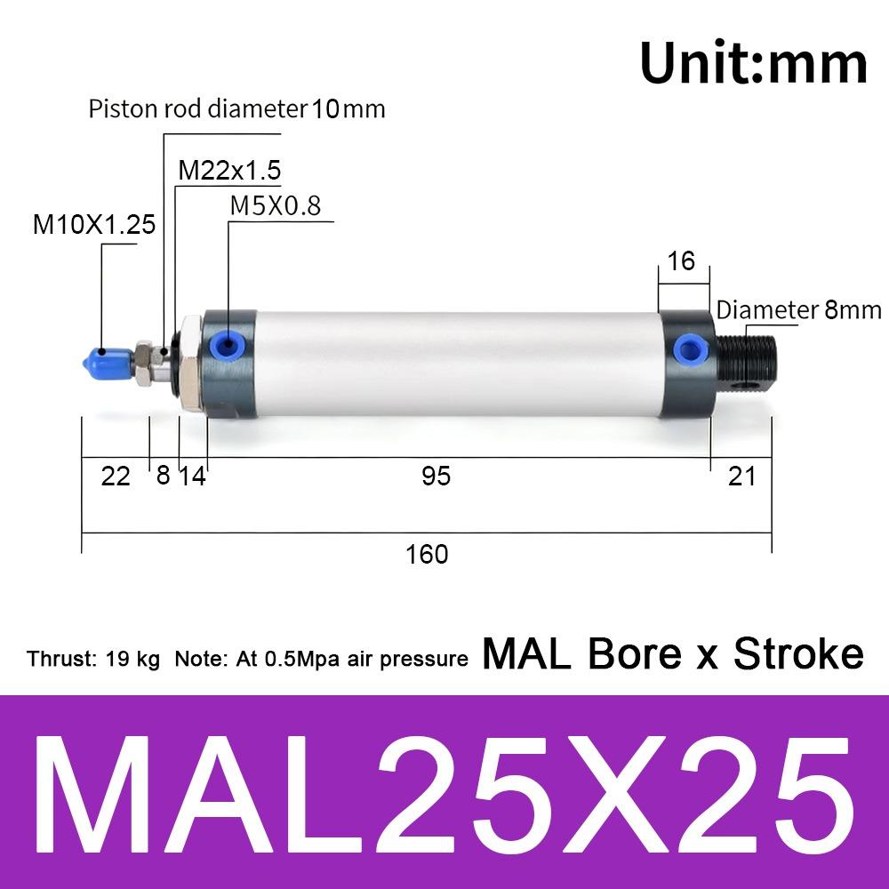 1Pcs 16/20/25/32/40mm Cylind Bore Pneumatic Air Cylinder Double Compressed 25/50/75/100mm Strok MAL Cylinder Aluminum Alloy