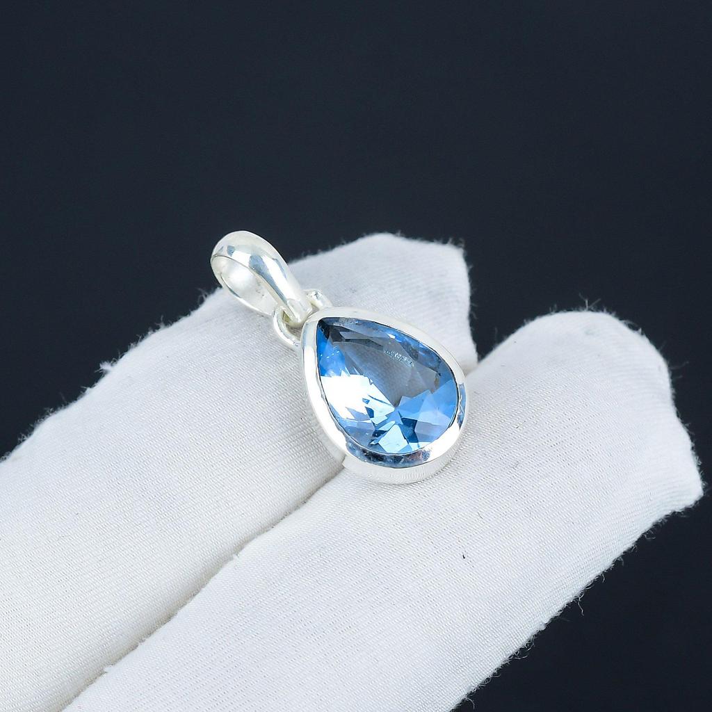 Beautiful Aquamarine Gemstone Silver Pendant In 925 Sterling Silver - Handmade Pear Design, Everyday Wear Minimalist Jewelry Party Wear Gift
