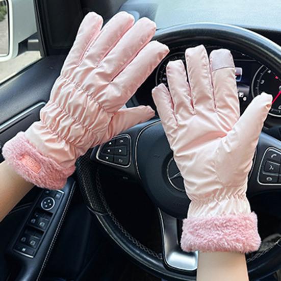 1 Pair Women Fall Winter Gloves Thick Plush Lined Waterproof Windproof Five Fingers Gloves