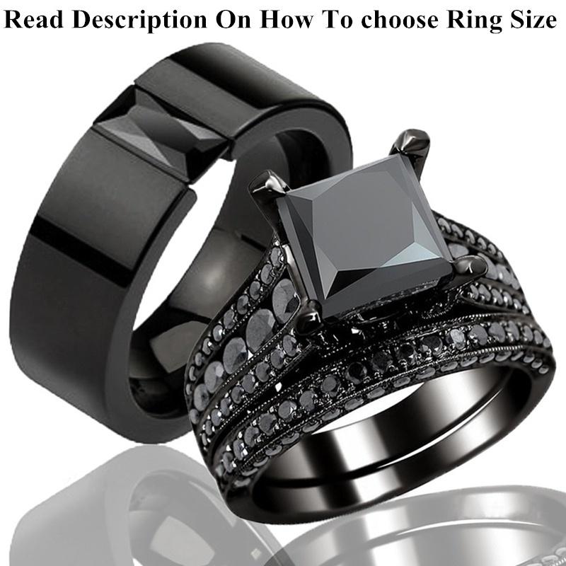 

Парные кольца - Мужское кольцо из титановой стали и женское обручальное кольцо