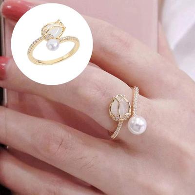 Δαχτυλίδι Freshwater Pearl χάλκινο ένθετο ζιργκόν γυναικείο κόσμημα ρυθμιζόμενο
