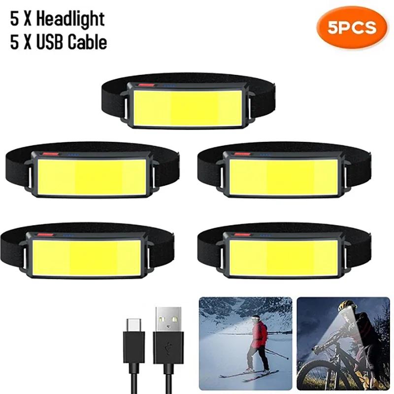 Strong Light Headlamp Portable Mini COB LED Headlight Built-in Battery Flashlight USB Rechargeable Head Lamp Hiking Torch