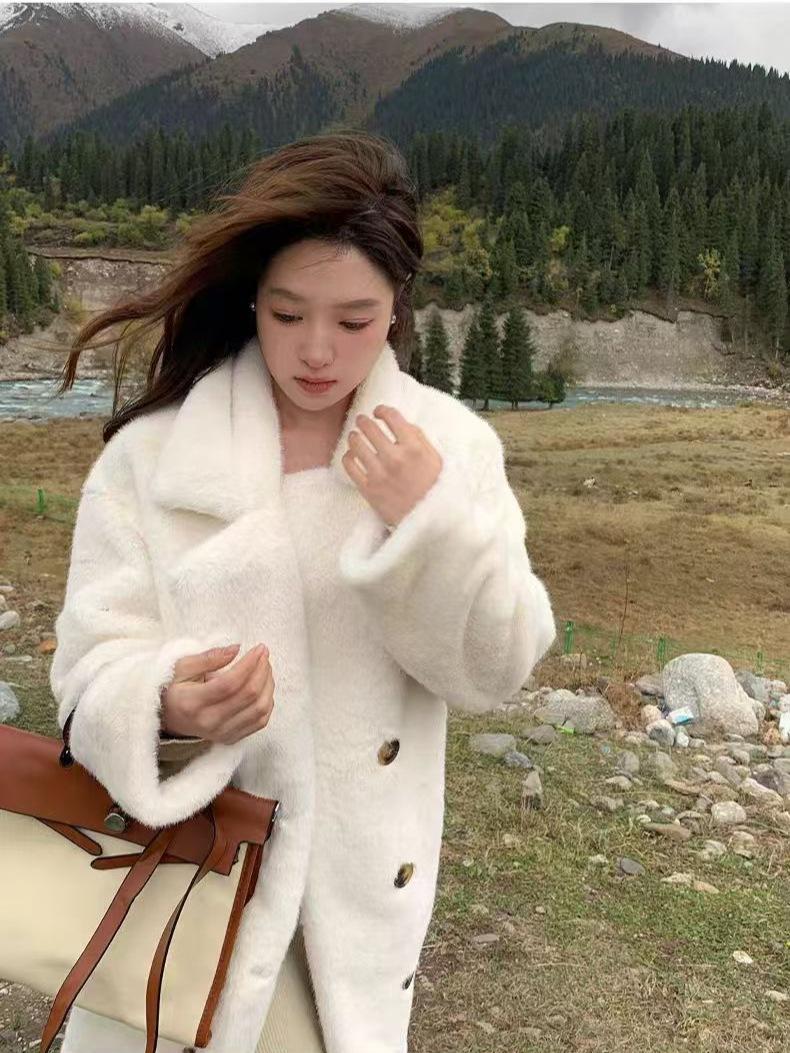 

Осень и зима новый стиль искусственный мех норки густой тип длинный стиль костюм воротник свободный искусственный мех пальто мода мягкий XL слоновая кость