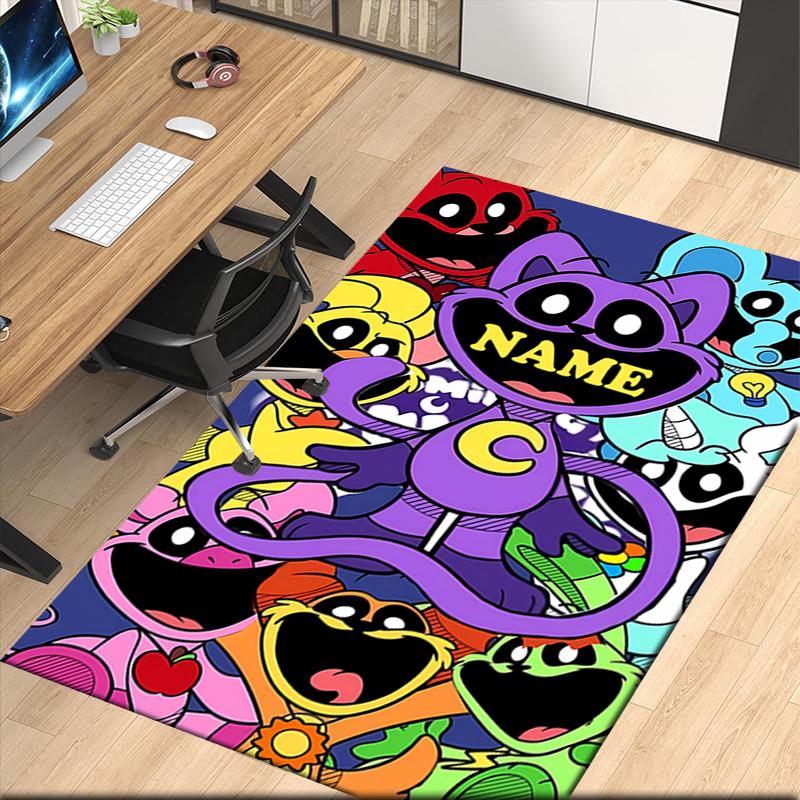 Custom Name Smiling Critters Printed Carpet, for Office Chair Living Room Bedroom Kitchen Room Decor Gifts.