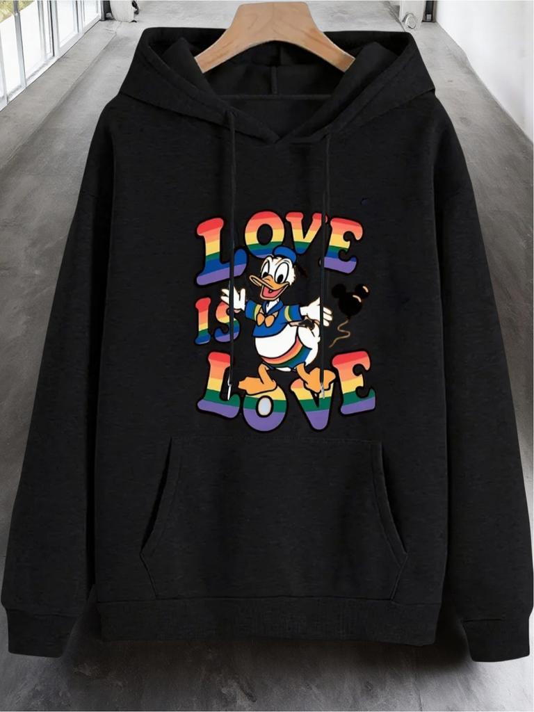 Disney Donald Duck and Daisy Duck Hoodies Suitable for Women and Men Rainbow LOVE Logo Hats (Machine Washable) Christmas Hoodies