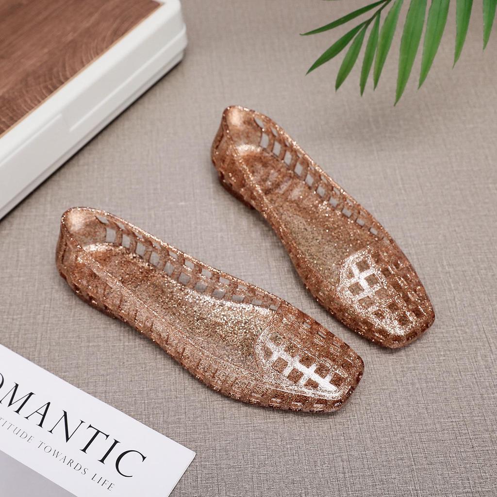 Women's Summer Jelly Sandals: Square-Toe, Hollowed-Out, Closed-Toe, Closed-Heel, Low-Cut, Small Heel, Stylish and Comfortable.