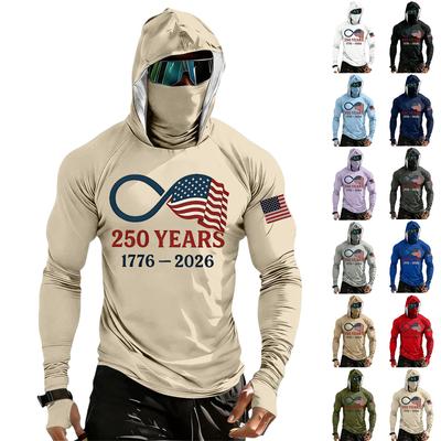 Men's Casual Raglan Sleeve Hooded Long Sleeve Sun Protection Shirt Lightweight Breathable Outdoor Sports Top
