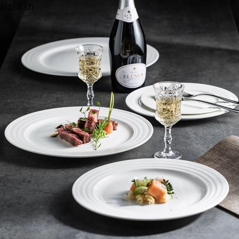 Ceramic White Flat Plate Western Style Steak Plates Pasta Dish Dining Plates Sushi Plate Fruit Bowl Dim Sum Dish Snack Tray