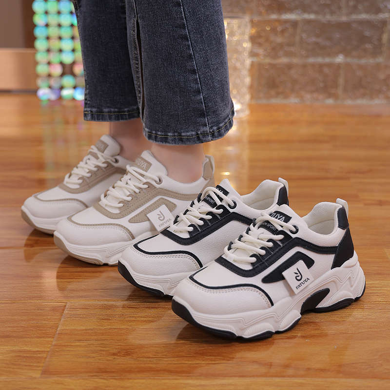 Casual sports shoes Student height increase wear-resistant running shoes Women's new spring platform retro style dad shoes