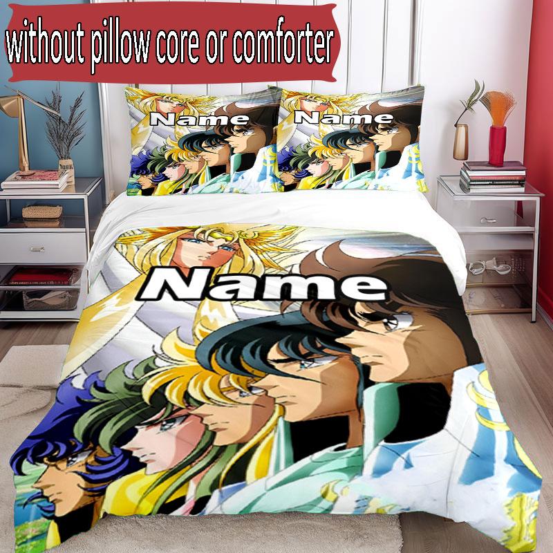 3pcs Duvet Cover Set (1*Duvet Cover + 2*Pillowcase, Without Core), Custom Name Saint Seiya Pattern Bedding Set, Home Bedroom Decor Gift