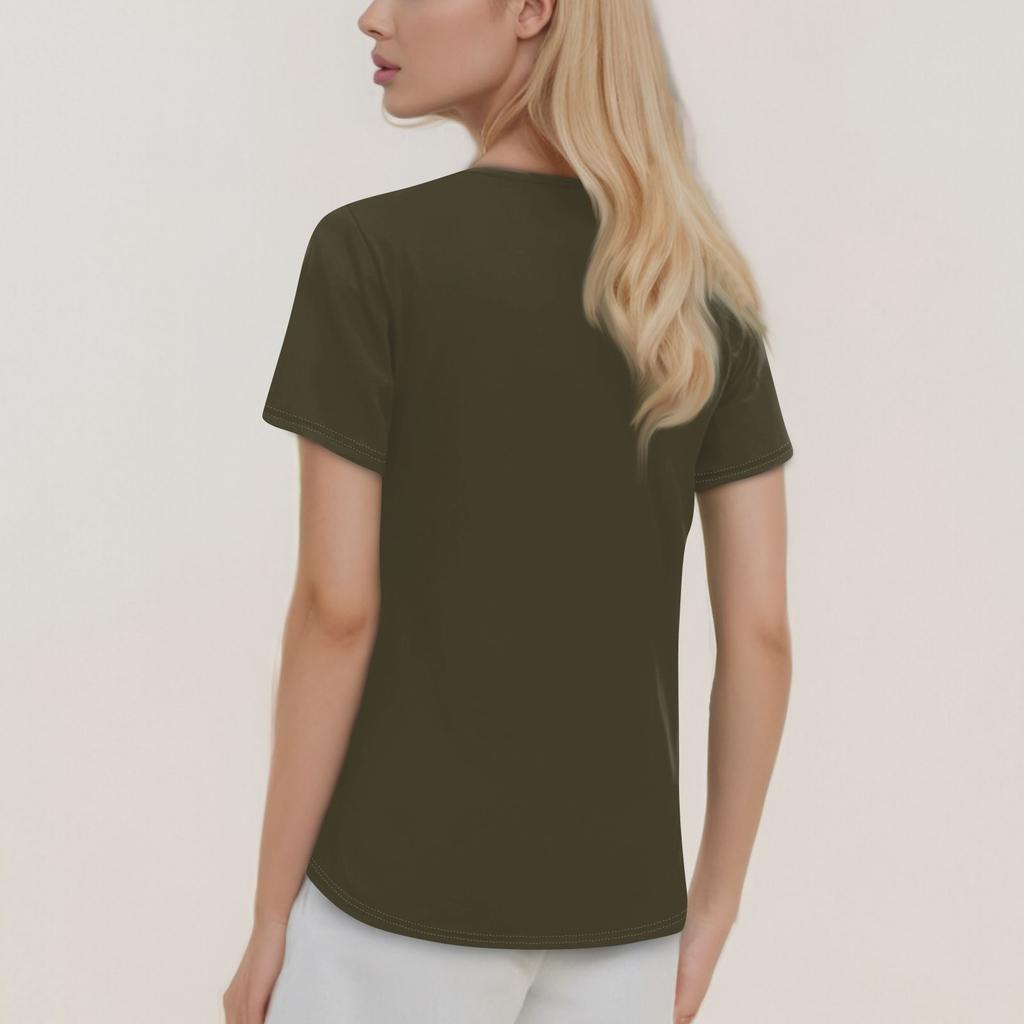 Women's Fashion V-neck Short Sleeve Workwear With Pockets Printed Tops