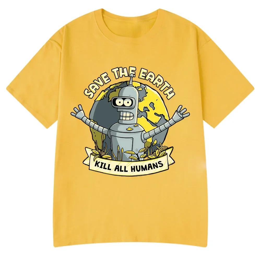 Rettet den Planeten Tötet Alle Menschen Lustige Roboter T-Shirts Herren Damen Kleidung Retro Kurzarm T-Shirts Übergroßes T-Shirt Sommer Shirt