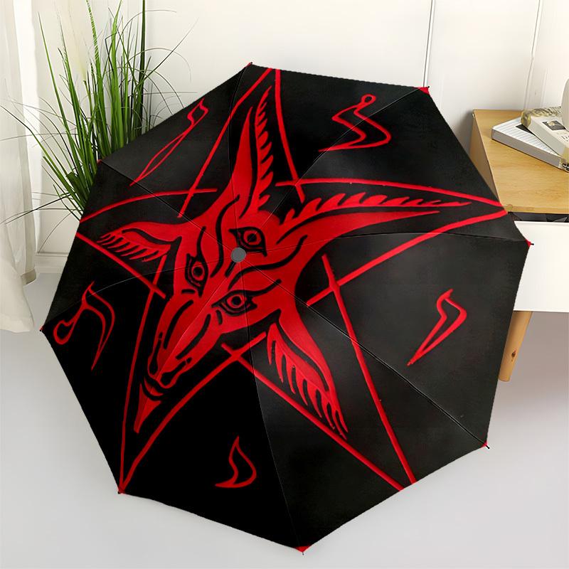 1pc Baphomet Symbol Automatic Open/close, Heavy-Duty Iron Frame & 8-Rib structure, Compact Folding Umbrella for Women/Men, All-Season Travel, Hallowee