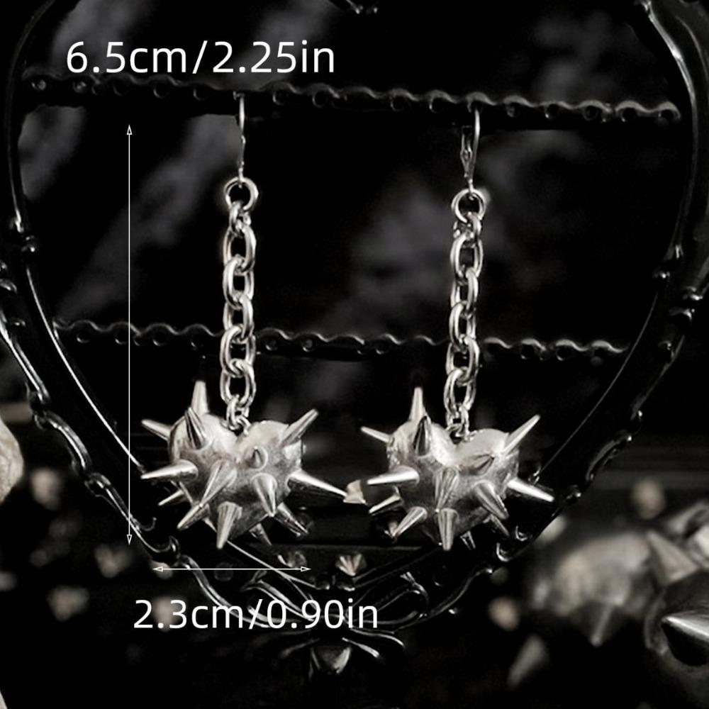 Gothic Personality Sliver Color Thorns Spikes Heart Shape Pendant Dangle Earrings for Women Men Hiphop Punk Jewelry Accessories
