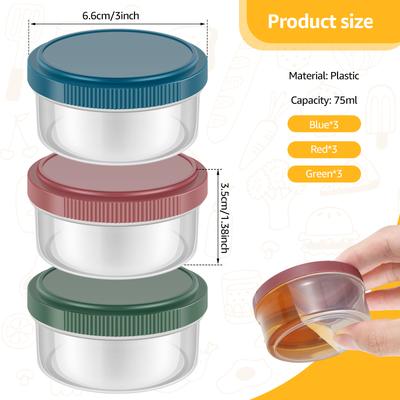 9Pcs Salad Dressing Container with Leakproof Lids 50/75ml Reusable Sauce Container For Lunch Box and Picnic Dips Salad Spices