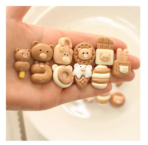 Cute Chocolate Cartoon Animal Bear Cake Resin Cabochon Scrapbooking DIY Jewelry Hairpin Craft Decoration Accessories 100pcs/bag