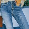 Women Jeans Gradient Color High Waist Button Zipper Closure Slightly Elastic Full