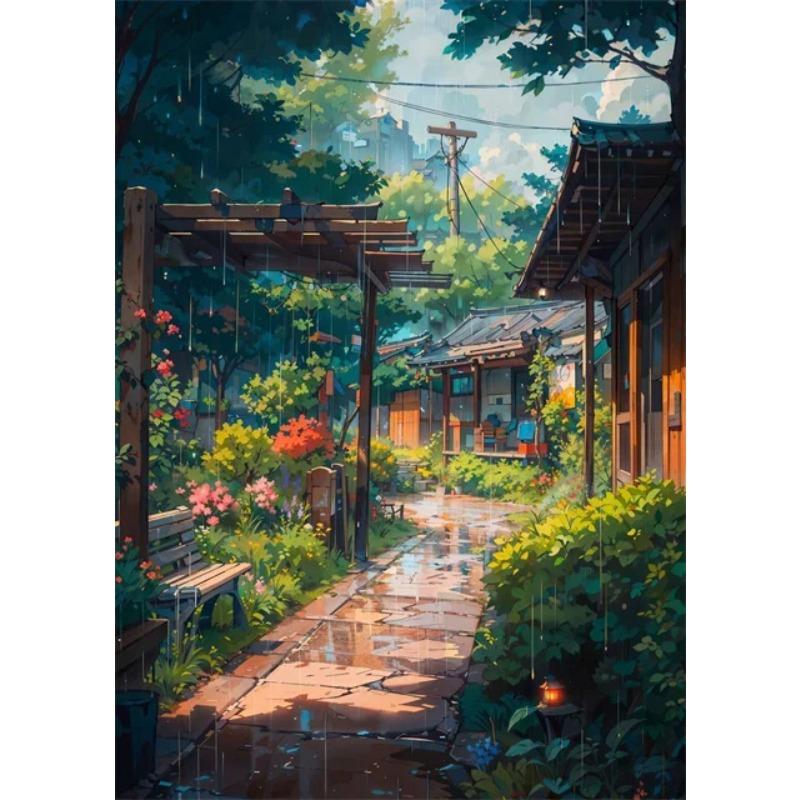 Japanese Street Scenery Cherry Blossom Architecture Canvas Poster Flowers Plants Landscape Wall Art Prints for Modern Home Decor