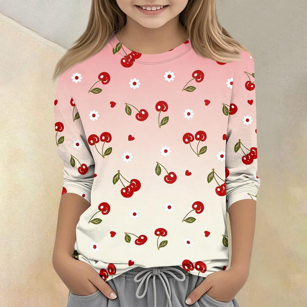 Children's Printed Round Neck Seven Quarter Sleeve Casual T-shirt