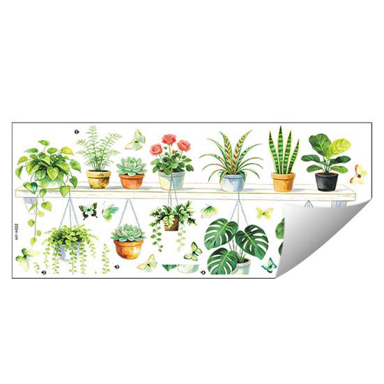 

Tropical Plants Shelf Wall Sticker Green Potted Plant Wall Decals with Butterfly Flower