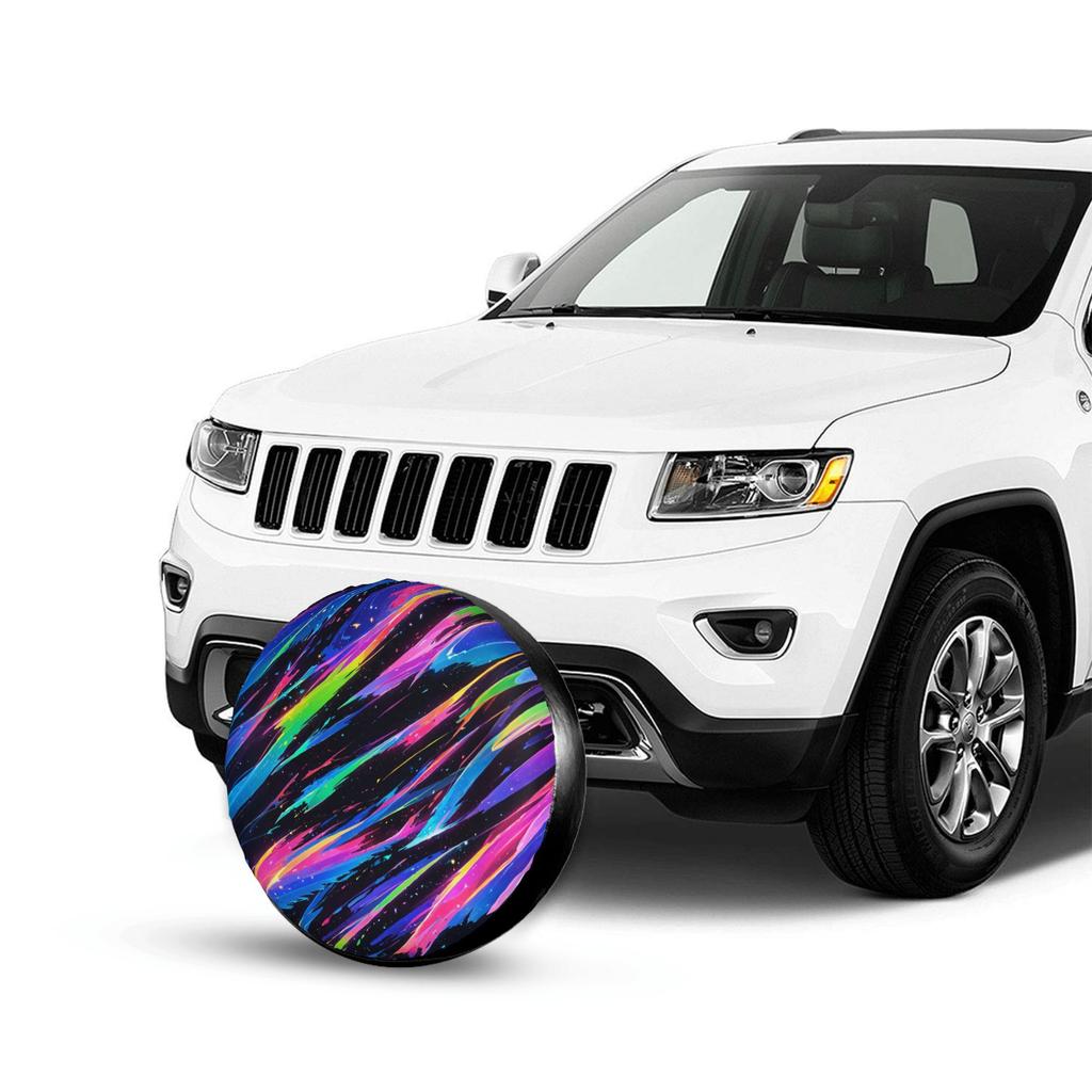 1pc Neon Geometry Car Spare Tire Protection Cover | Suitable For 14-17 Inch Tires, Polyester Material, Universally Applicable Fo