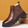 2024 Winter New Men's High Top Cotton Shoes Men's Business Casual Leather Shoes Fleece Warm Cotton Boots Snow Boots 9722