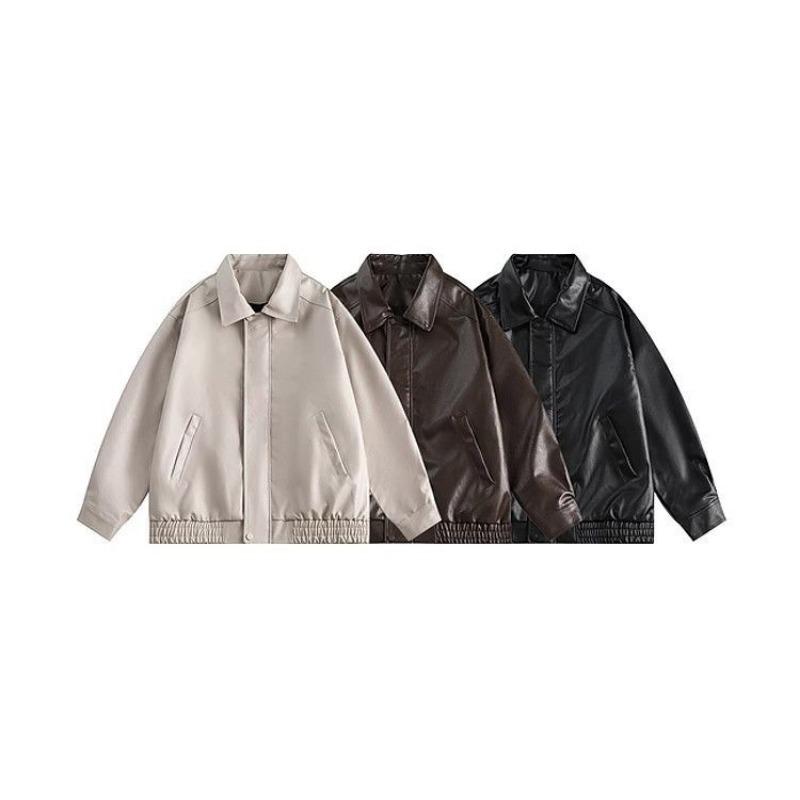 Fashion Korean Short Leather Jacket for Men's PU Casual Jacket for Loose Brown Spring and Autumn Style