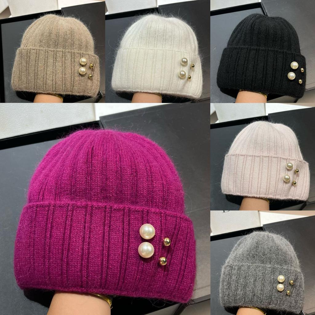 Winter Xiaoxiangfeng Pearl Rabbit Hair Knitted Hat Women'S Nordic Cold Warm Wool Pullover Cold Hat Tide