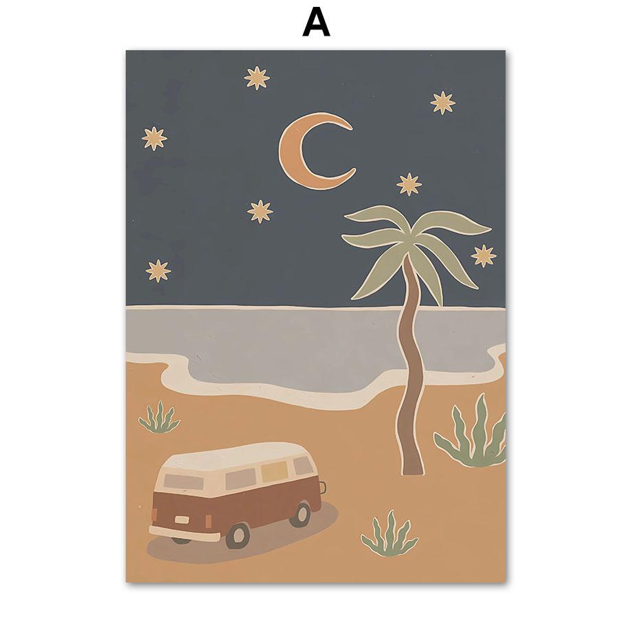 Meeresstrand Mädchen Palmen Landschaft Wandkunst Leinwandbild Abstrakte Poster Drucke Hotel Bar Wandbild Für Wohnzimmer Dekoration