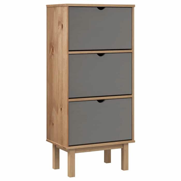 VidaXL Shoe Cabinet OTTA and 3 Drawers Brown and Grey Pine Wood 351310
