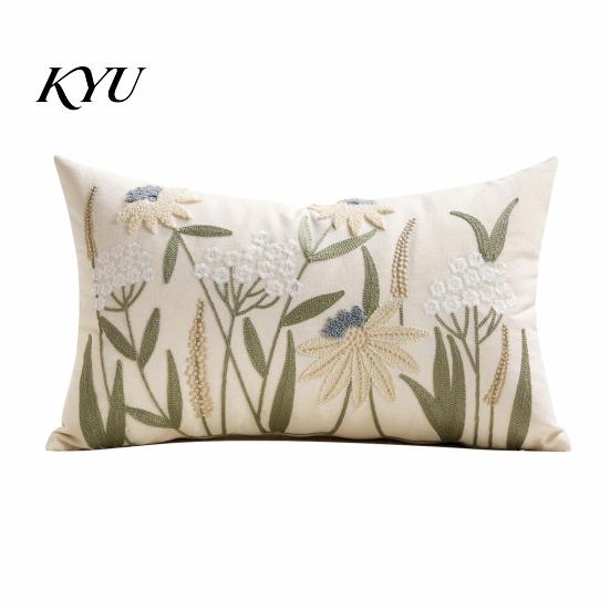 Washable Living Room Cushion Covers Floral Embroidered Cover, Decorative Throw Pillow Square Shams Farmhouse Cover for Sofa Couch Elegant Summer
