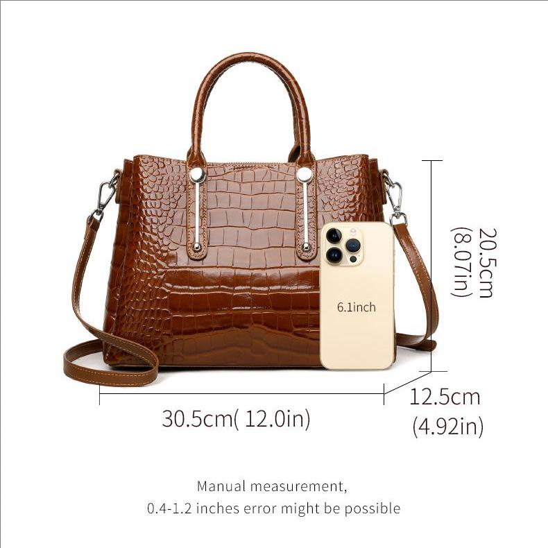 Elegant Brown Croco-Embossed Cowhide Tote Bag – Stylish & Practical for Everyday Use