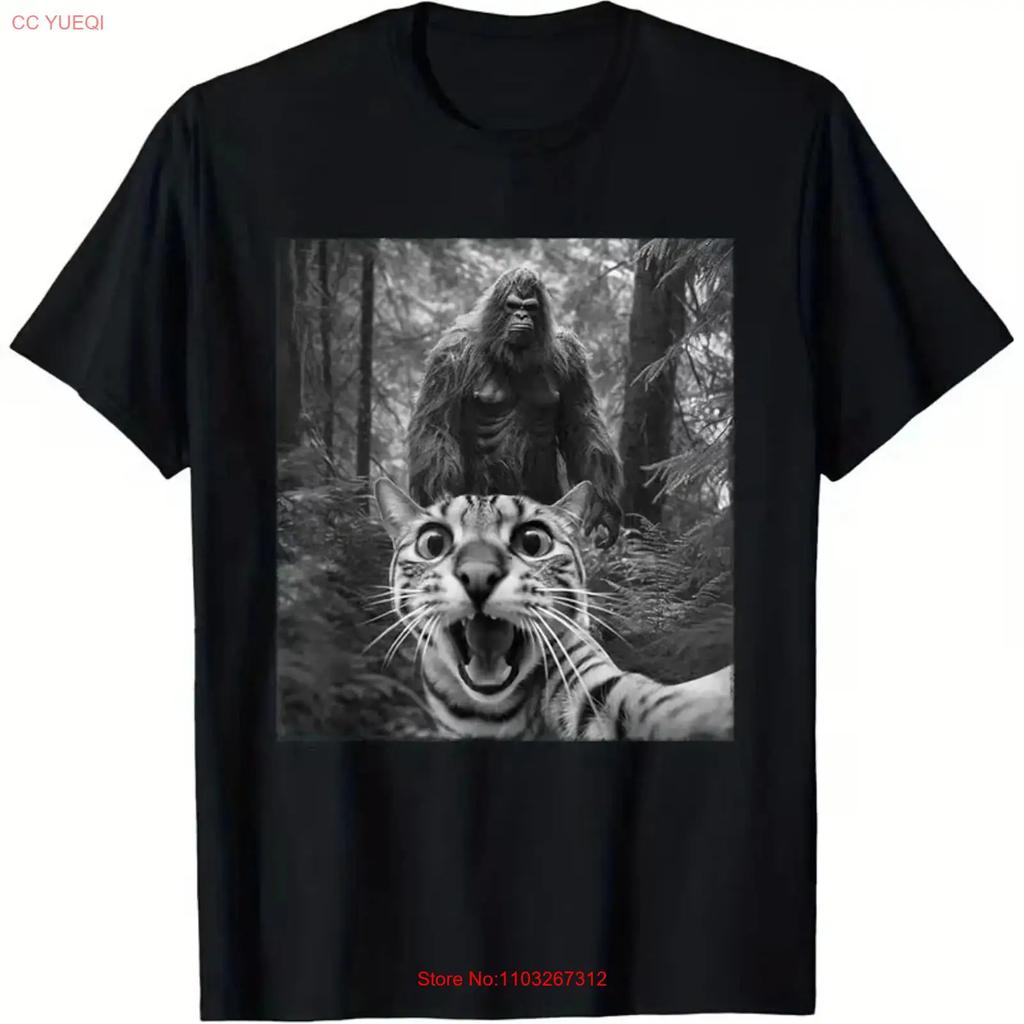 Funny Sasquatch Scared Cat Selfie T Shirt Soft Cotton Casual Fit Round Nec Vintage Breathable Graphic