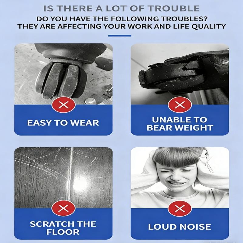 Set of 4 Universal 3 transparents Casters for Office Chairs Easy Installation Tool Protects Wood and Tiles