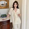 Princess Style High-end Spring and Autumn Ice Silk Thin Pajamas Summer Short Sleeves Sweet Lace Women's Suit