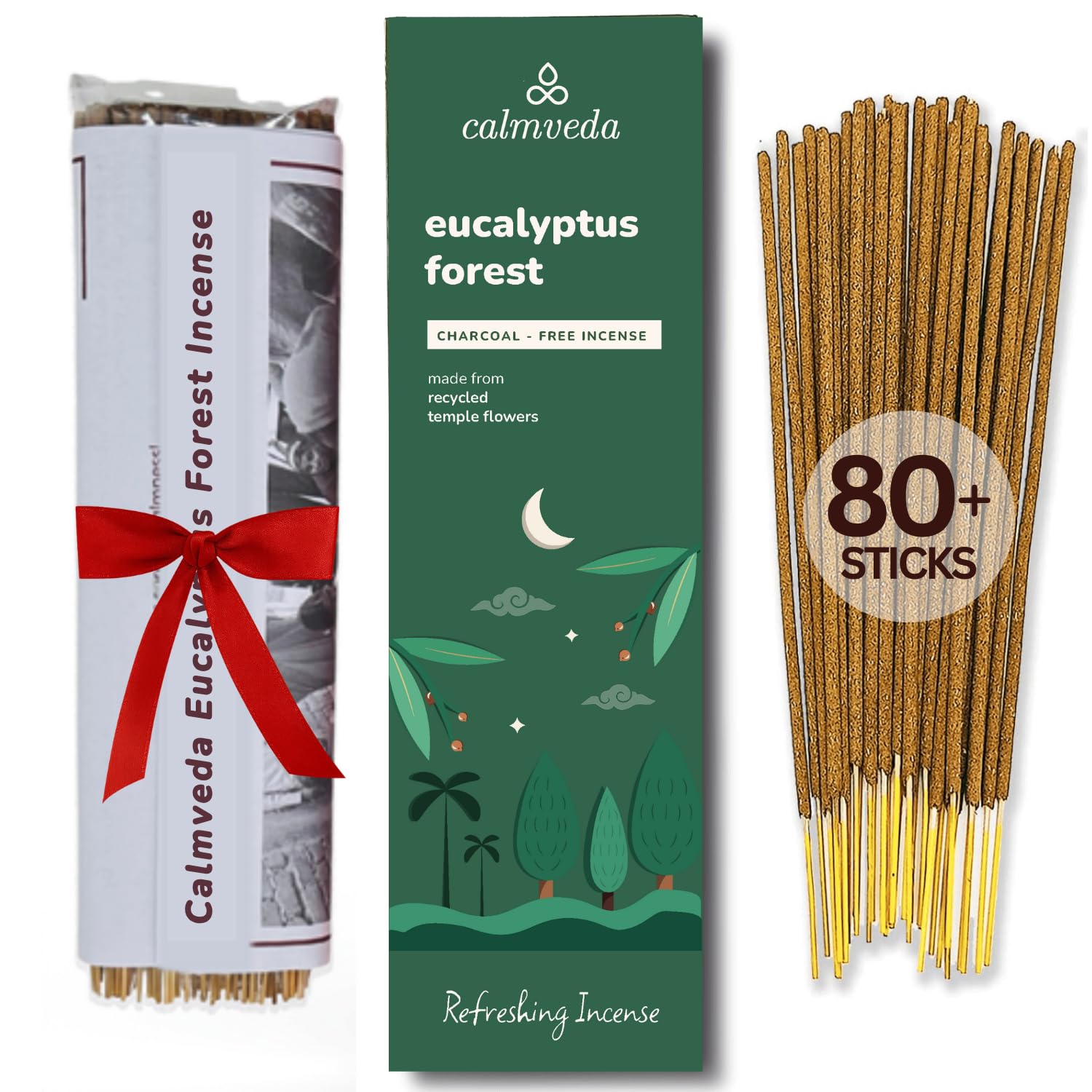Calmveda Forest Eucalyptus Incense Sticks - 80 Charcoal Free Incense Sticks