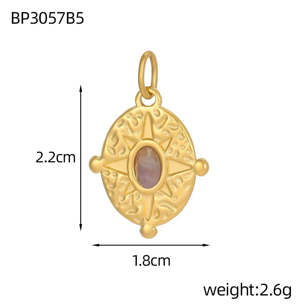 CARLIDANA Stainless Steel Multi-Color Natural Stone Jewelry Charm Fan Round Pendant for DIY Necklace Earrings Accessories