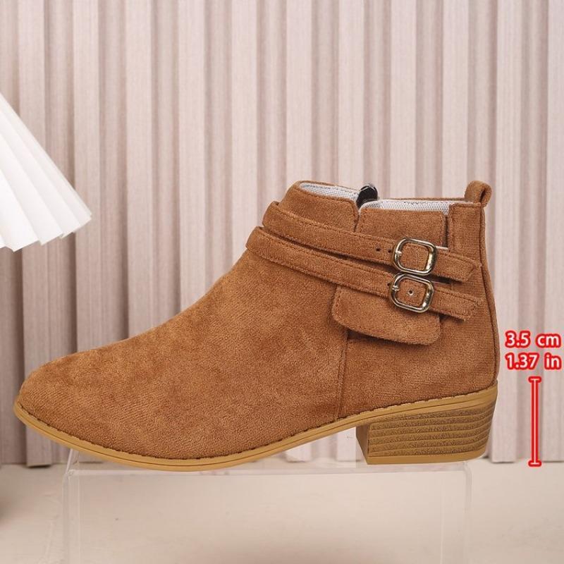 Foreign trade large size Chelsea boots new side zipper buckle strap square heel pointed versatile women's boots