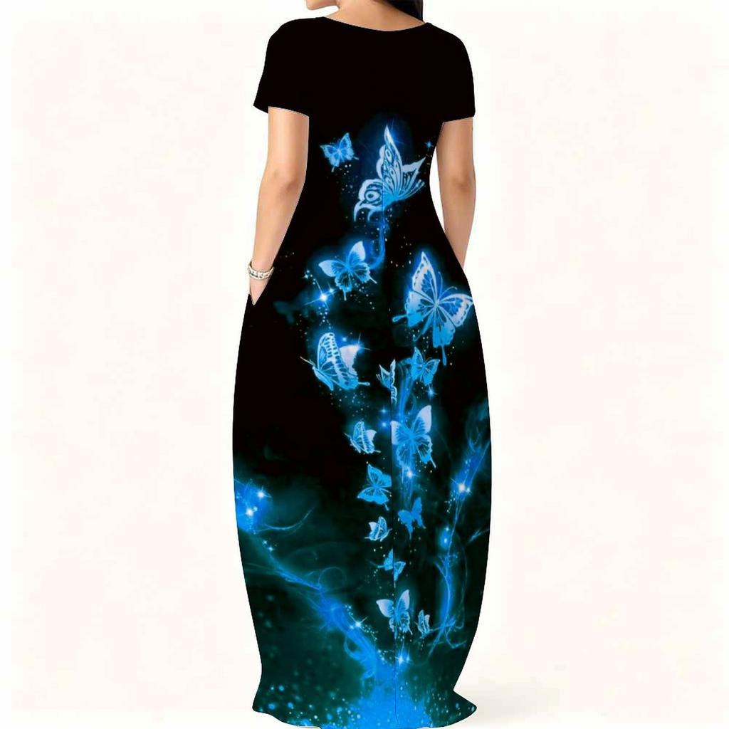 Curvy Women Round Neck Short Sleeve Dress Light Loose Outfit For Summer Daily Life