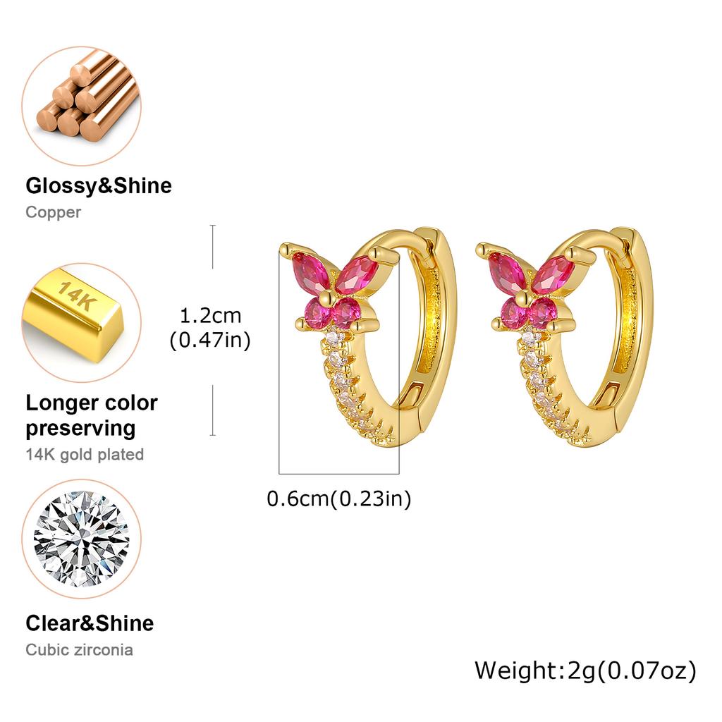 Vnox Gold Plated Copper Colorful Zirconia Butterfly Earrings for Women Girl, Classica White Crystal Stone Earrings Party Gifts