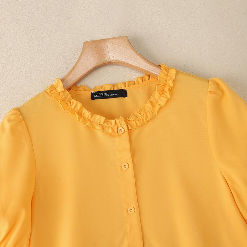 ZANZEA Kvinner Casual Rund Hals Sommer Kort Erm Bluse