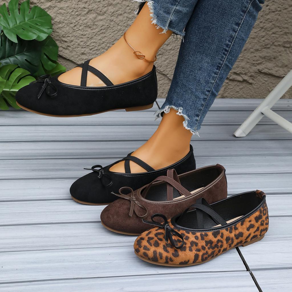 Women Ballet Flats Shoes Buckle Cross Strap Round Toe Loafers Comfortable Shallow Sneakers Women Butterfly Knot Mary Jane Shoes